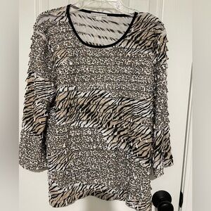 Erin London Black and White Ruched 3/4 Sleeve Blouse